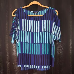 Blue and Green Striped Women's Top
